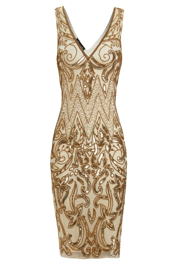 Angie - Gold Embellished Sleeveless Short Flapper Dress | Jywal