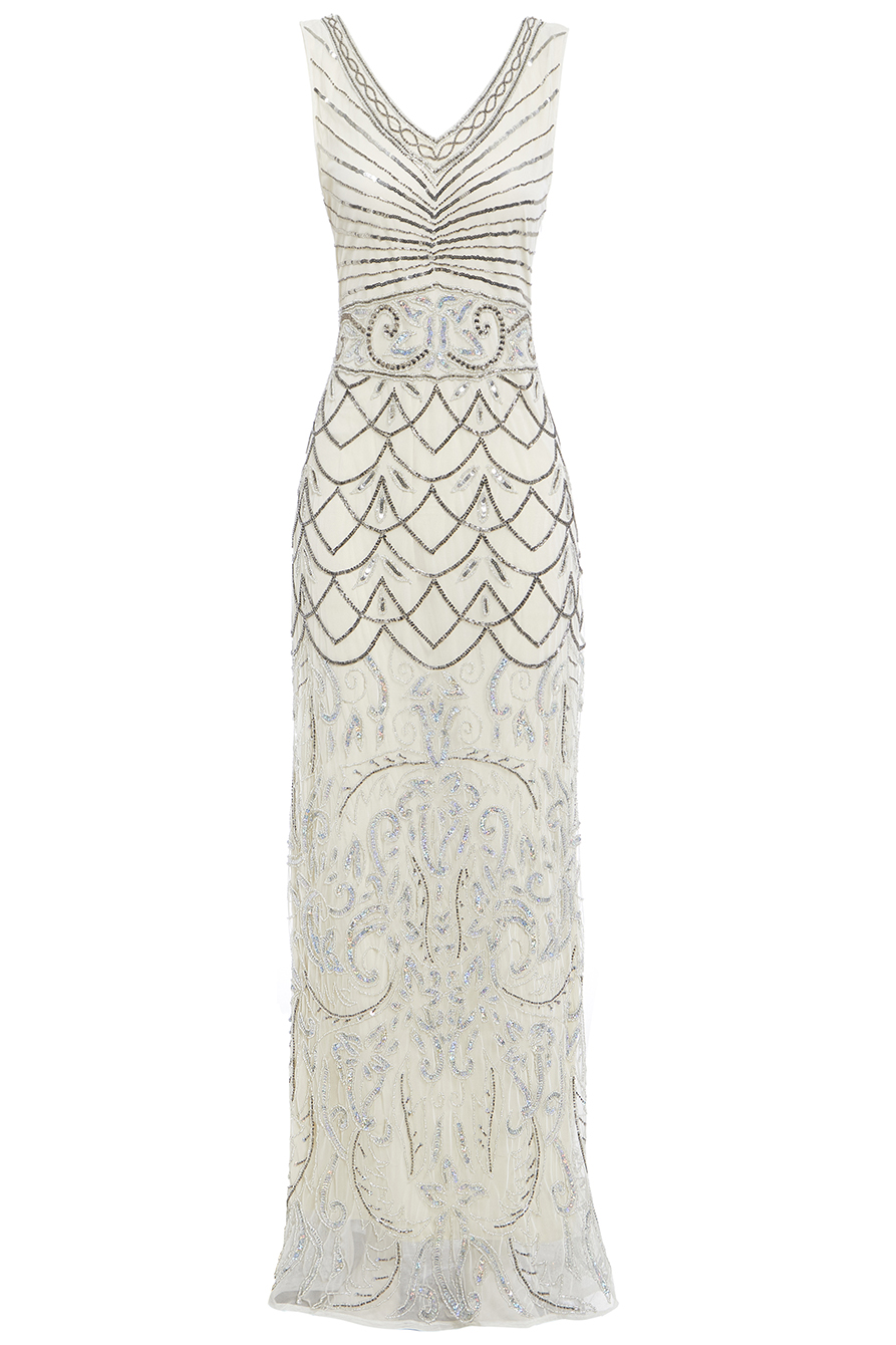 Eva - Off White Embellished 1920s Gatsby Wedding Dress | Jywal London