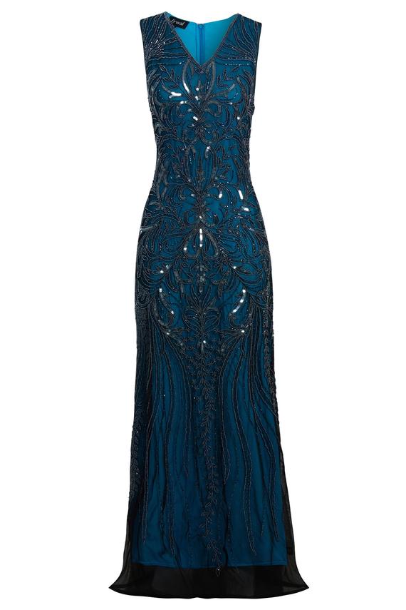 Anna - Blue Embellished Formal Evening 1920s Dress | Jywal London